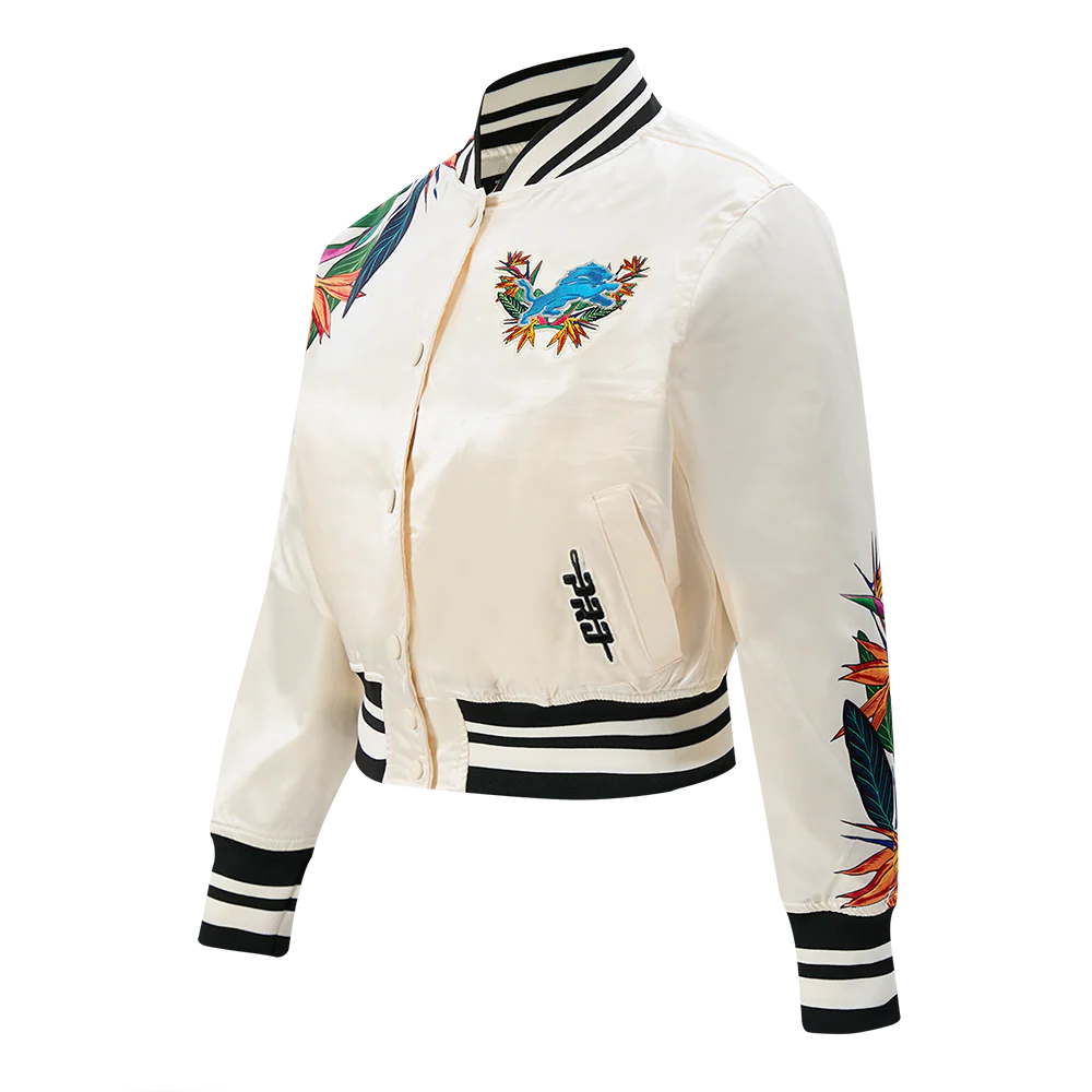 NFL DETROIT LIONS PARADISE WOMEN'S SATIN JACKET (EGGSHELL/ BLACK) - Image 3