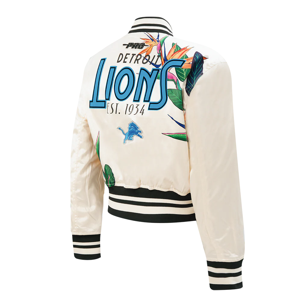 NFL DETROIT LIONS PARADISE WOMEN'S SATIN JACKET (EGGSHELL/ BLACK) - Image 4