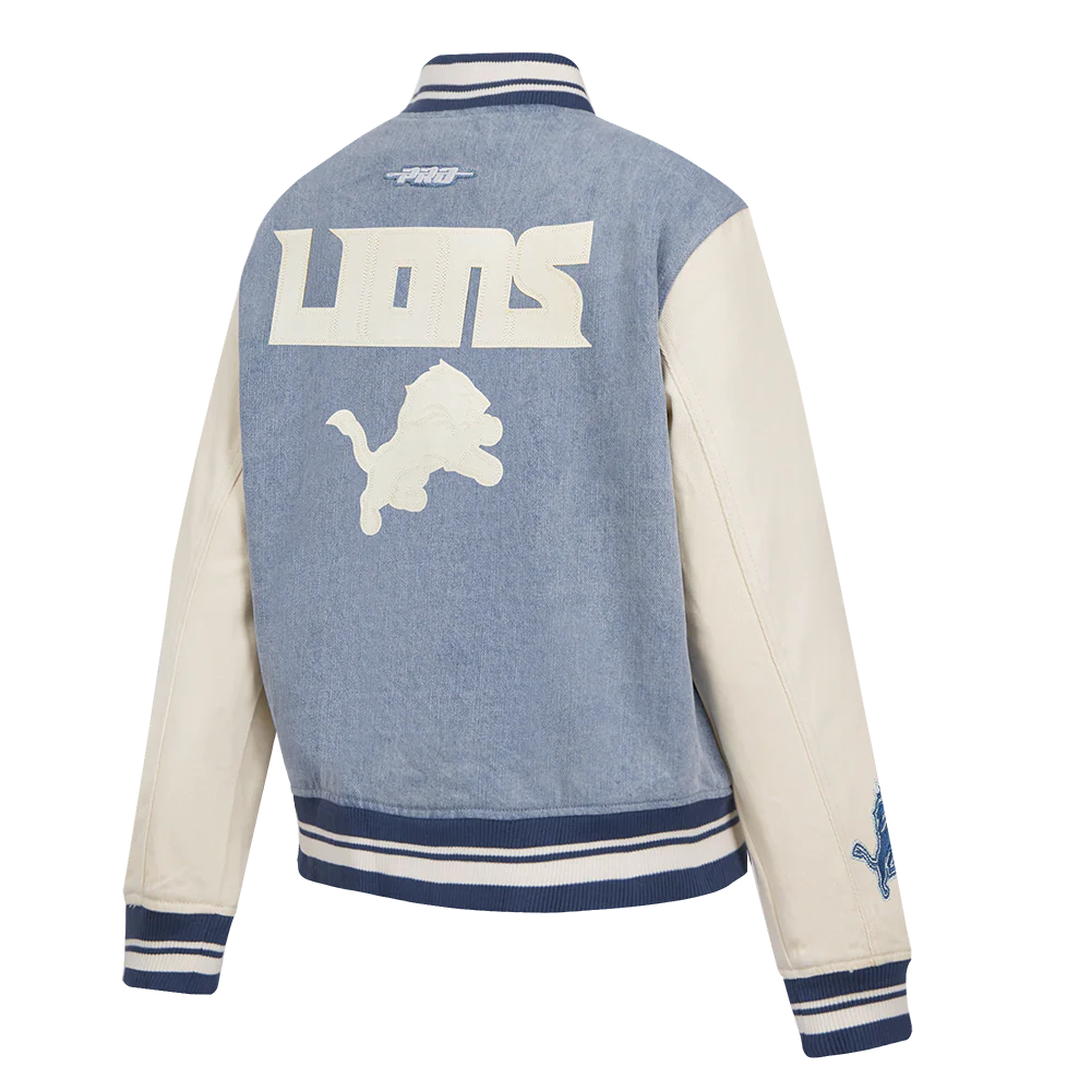 NFL DETROIT LIONS VARSITY BLUES WOMEN'S DENIM VARSITY JACKET (DENIM/LINEN) - Image 4