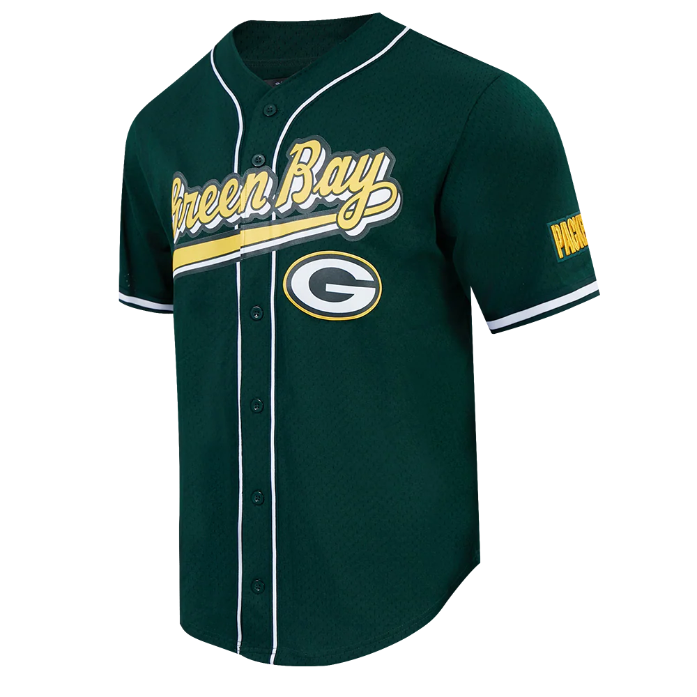 NFL GREEN BAY PACKERS SCRIPT TAIL MEN'S MESH BUTTON DOWN SHIRT (FOREST GREEN) - Image 11
