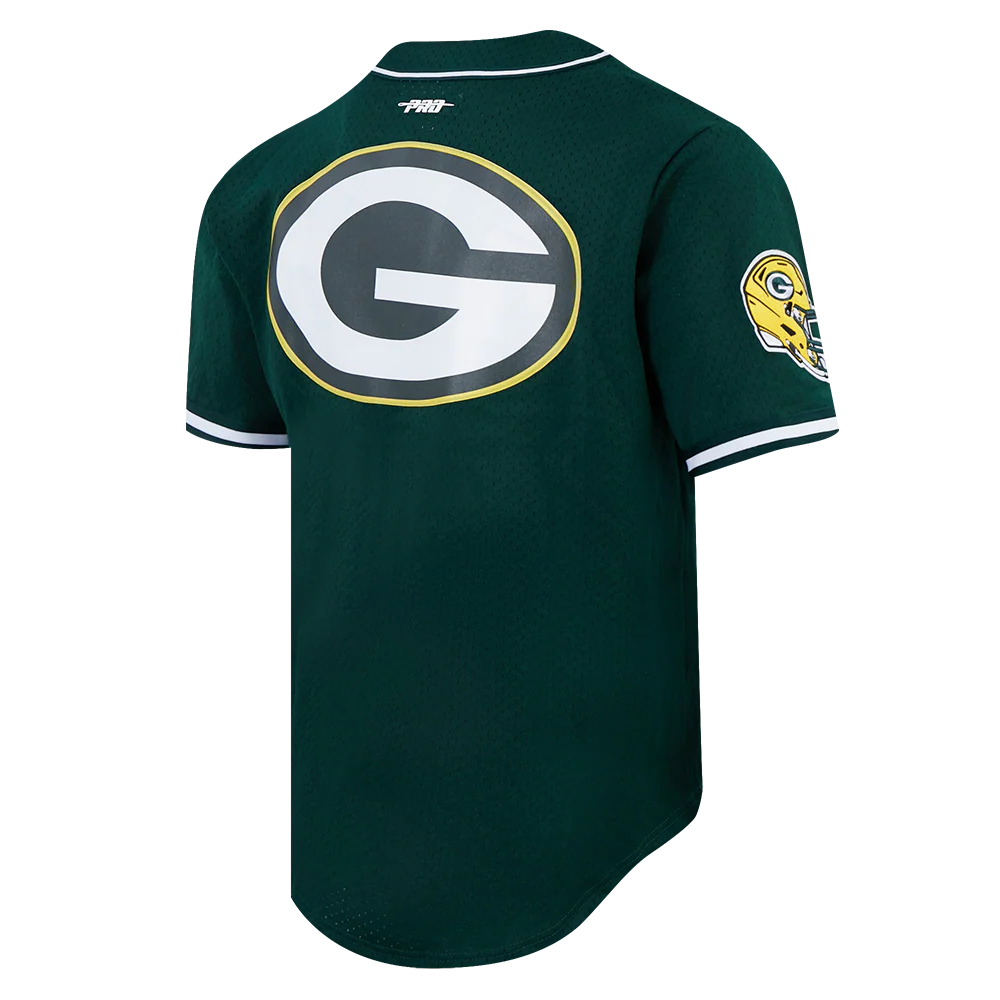 NFL GREEN BAY PACKERS SCRIPT TAIL MEN'S MESH BUTTON DOWN SHIRT (FOREST GREEN) - Image 4