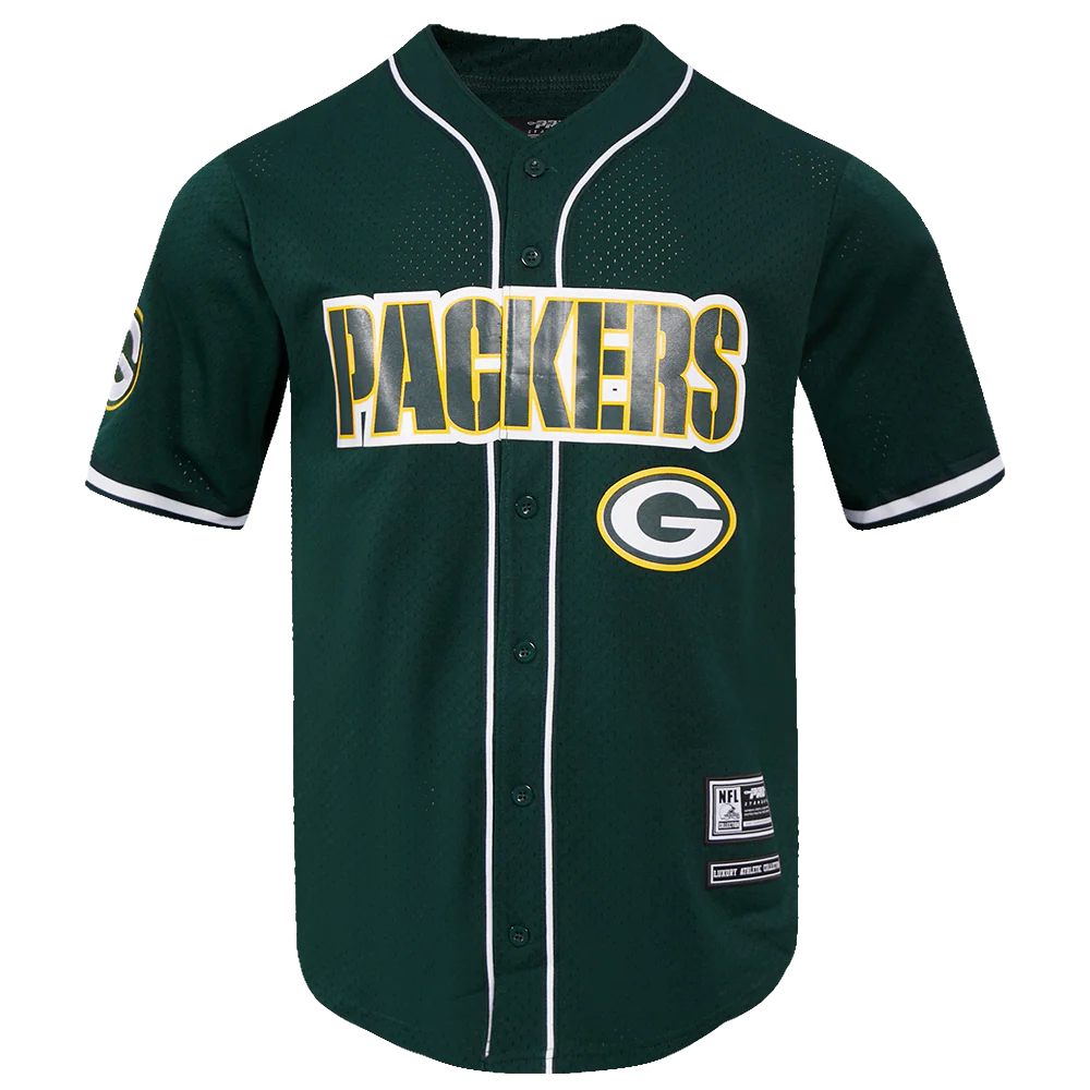 NFL GREEN BAY PACKERS MESH BUTTON UP SHIRT (FOREST GREEN)