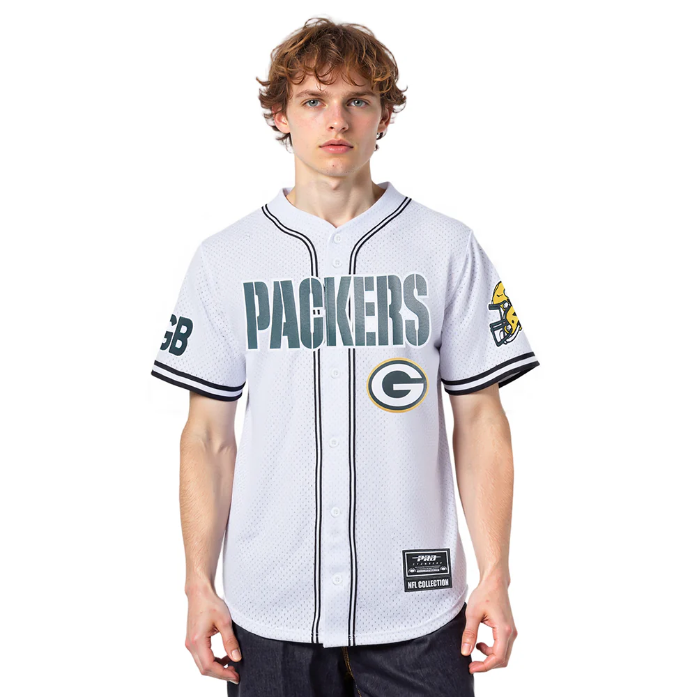 NFL GREEN BAY PACKERS MESH MEN'S BUTTON UP SHIRT (WHITE / BLACK / WHTE)