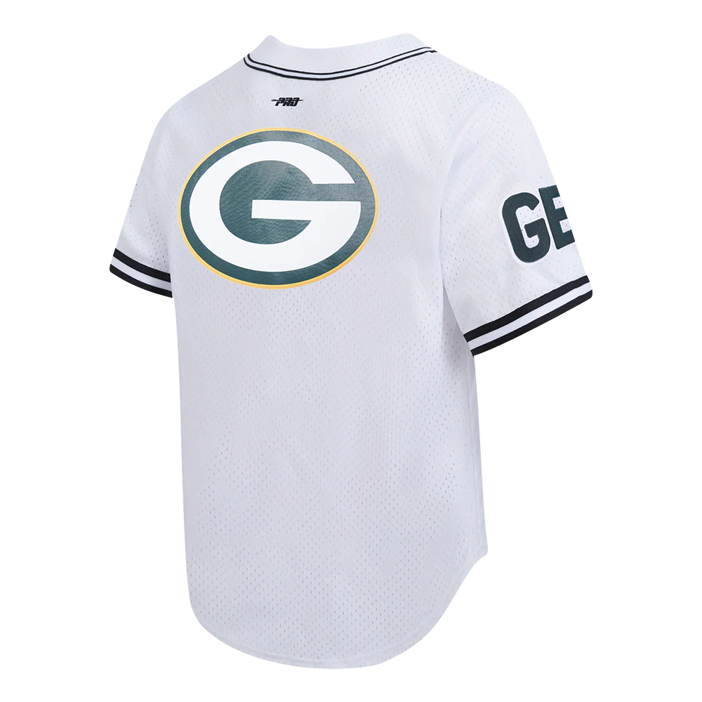 NFL GREEN BAY PACKERS MESH MEN'S BUTTON UP SHIRT (WHITE / BLACK / WHTE) - Image 4