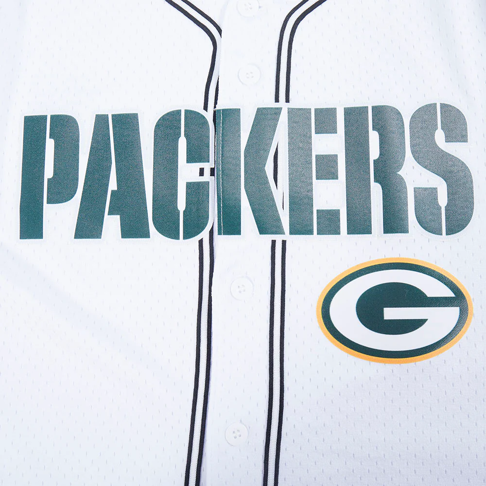 NFL GREEN BAY PACKERS MESH MEN'S BUTTON UP SHIRT (WHITE / BLACK / WHTE) - Image 7