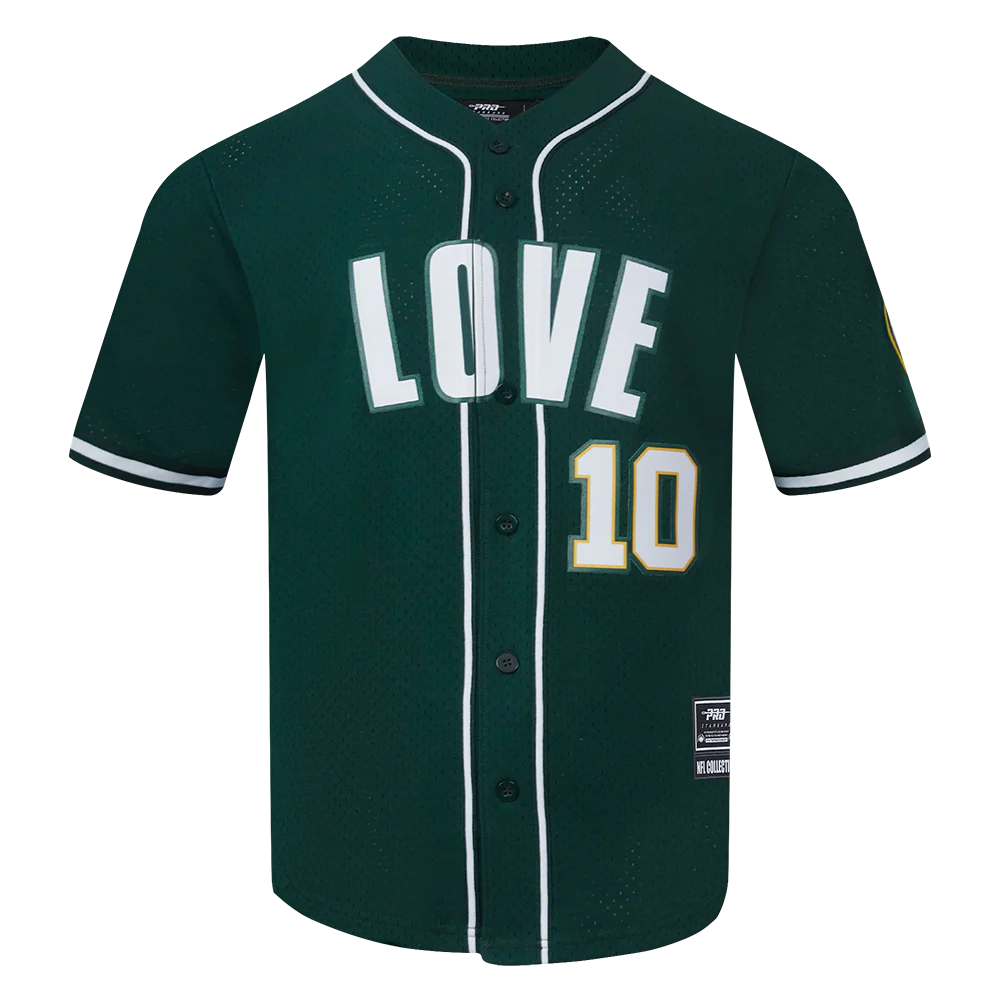 NFL GREEN BAY PACKERS JORDAN LOVE #10 CLASSIC MEN'S MESH BUTTON DOWN SHIRT (FOREST GREEN)