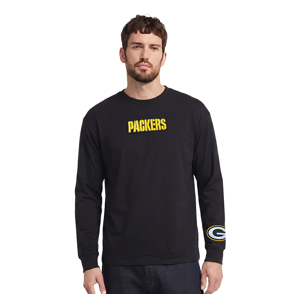 NFL GREEN BAY PACKERS WINGSPAN MEN'S DROP SHOULDER LS TEE (BLACK) - Image 2