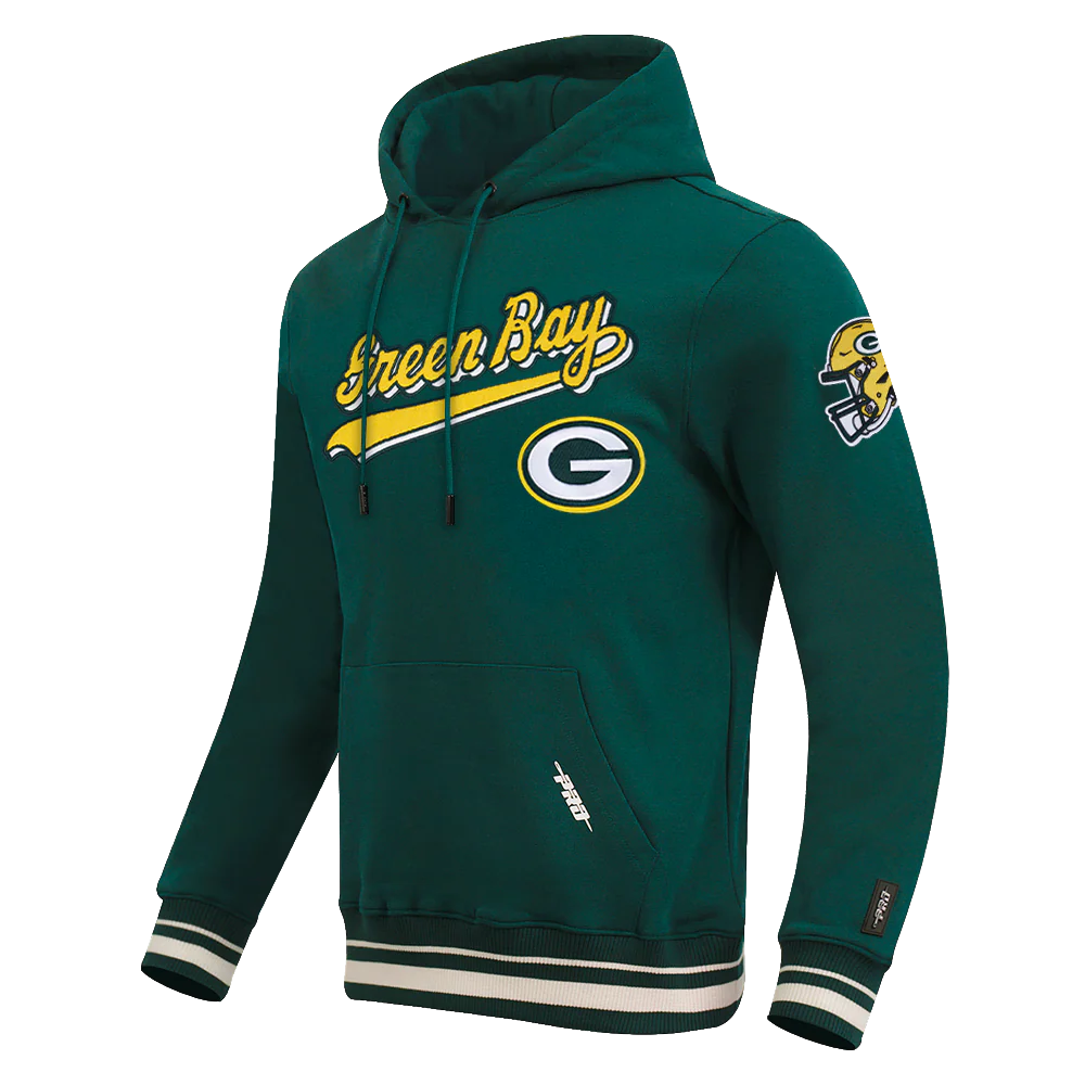 NFL GREEN BAY PACKERS SCRIPT TAIL MEN'S RIB FLC PO HOODIE (FOREST GREEN) - Image 6