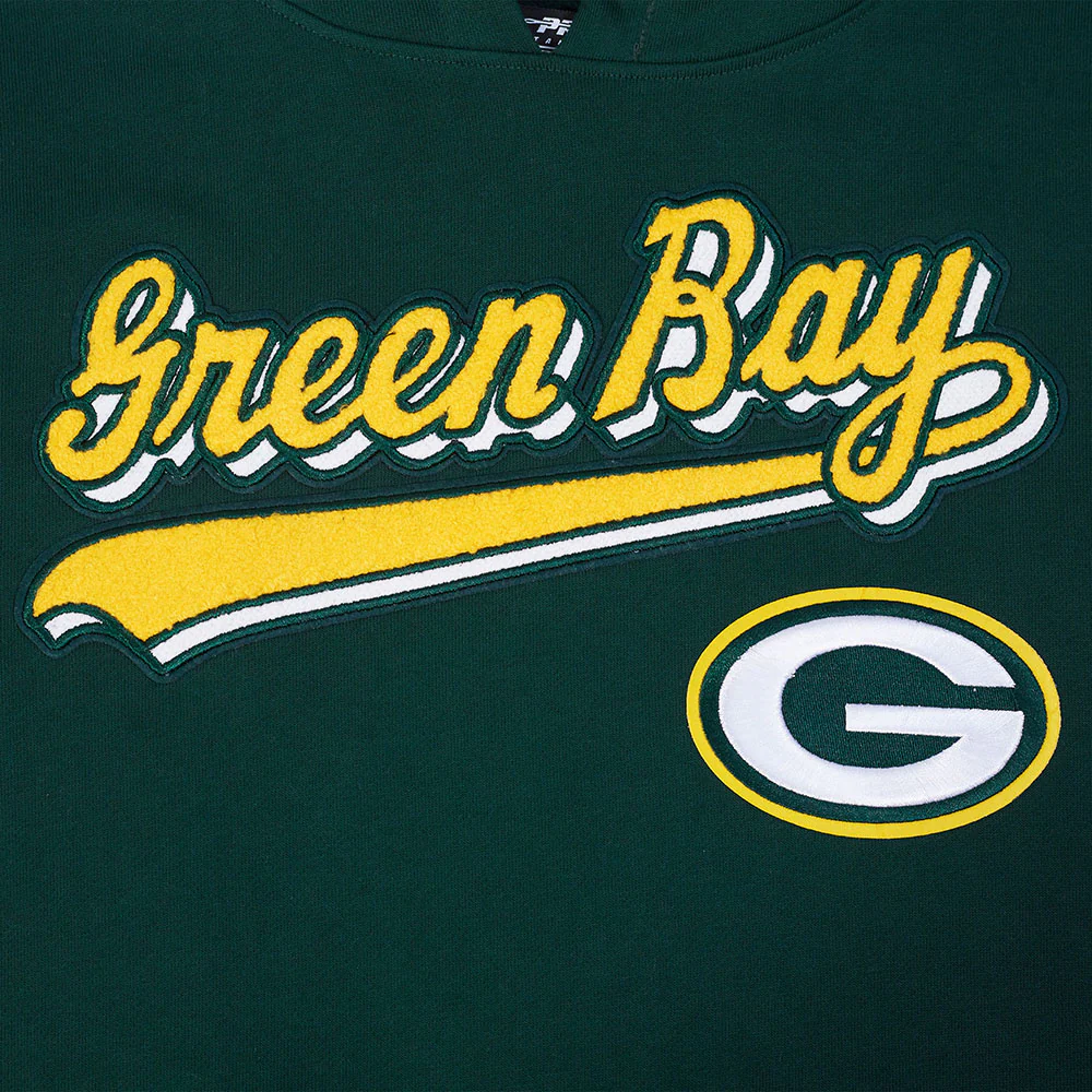 NFL GREEN BAY PACKERS SCRIPT TAIL MEN'S RIB FLC PO HOODIE (FOREST GREEN) - Image 9