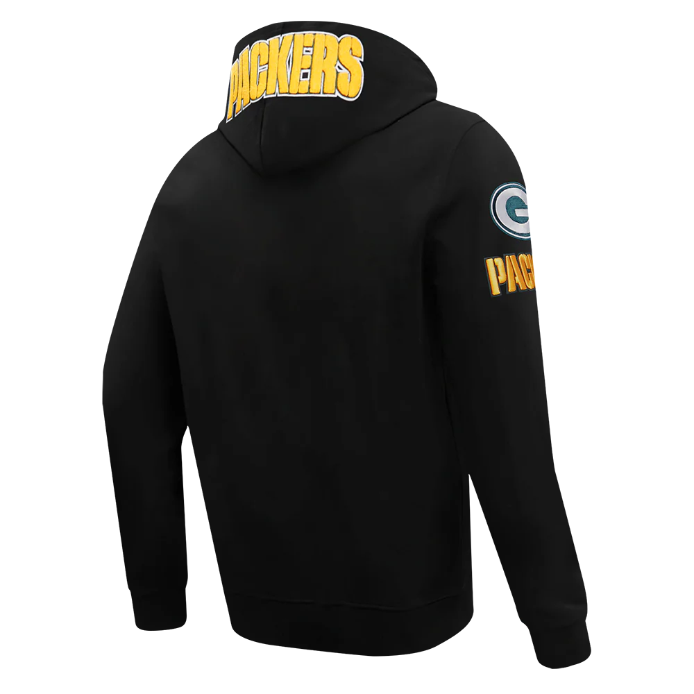 NFL GREEN BAY PACKERS CLASSIC CHENILLE MEN'S DOUBLE KNIT PULLOVER HOODIE (BLACK) - Image 3
