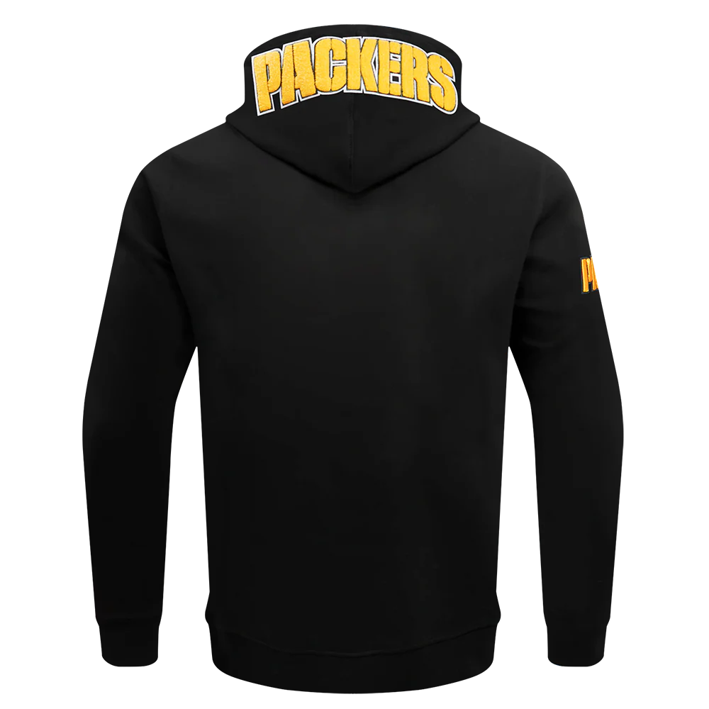 NFL GREEN BAY PACKERS CLASSIC CHENILLE MEN'S DOUBLE KNIT PULLOVER HOODIE (BLACK) - Image 4