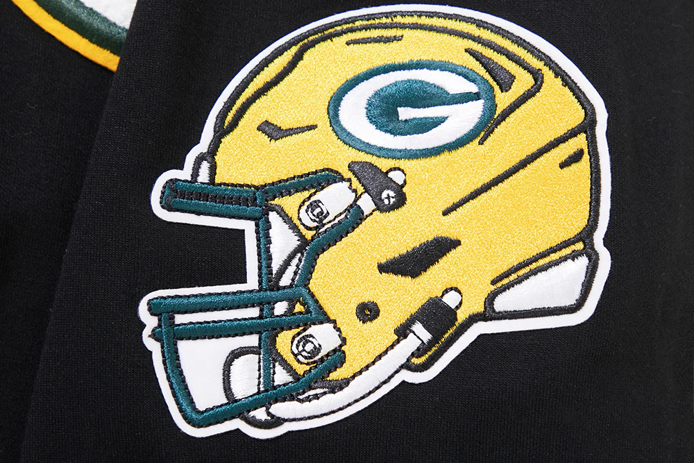 NFL GREEN BAY PACKERS CLASSIC CHENILLE MEN'S DOUBLE KNIT PULLOVER HOODIE (BLACK) - Image 7