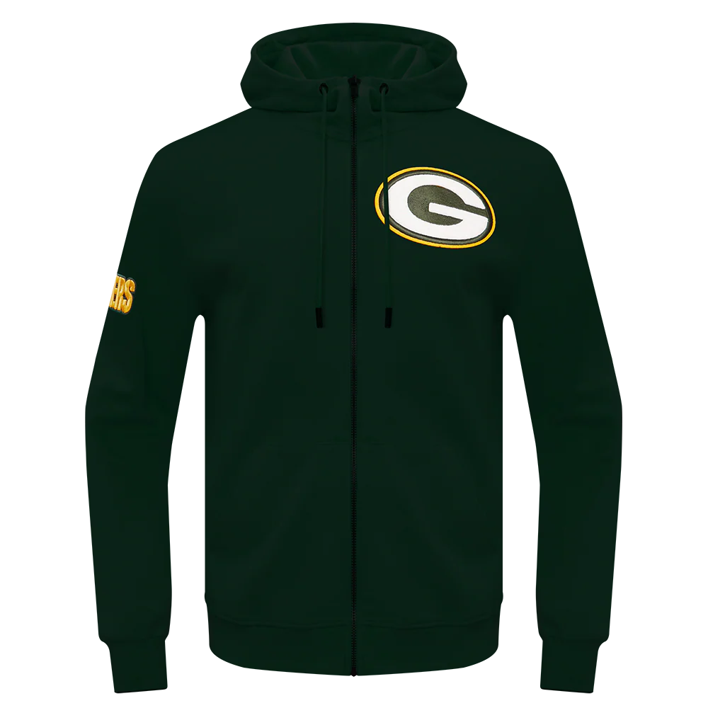 NFL GREEN BAY PACKERS CLASSIC CHENILLE DOUBLE KNIT FULL ZIP HOODIE (FOREST GREEN)