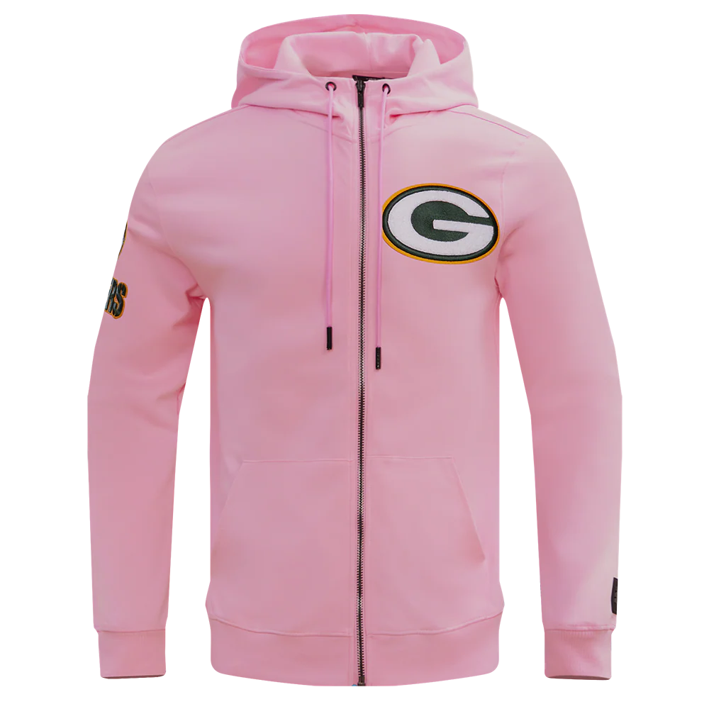 NFL GREEN BAY PACKERS  CLASSIC CHENILLE DOUBLE KNIT FULL ZIP HOODIE (PINK)