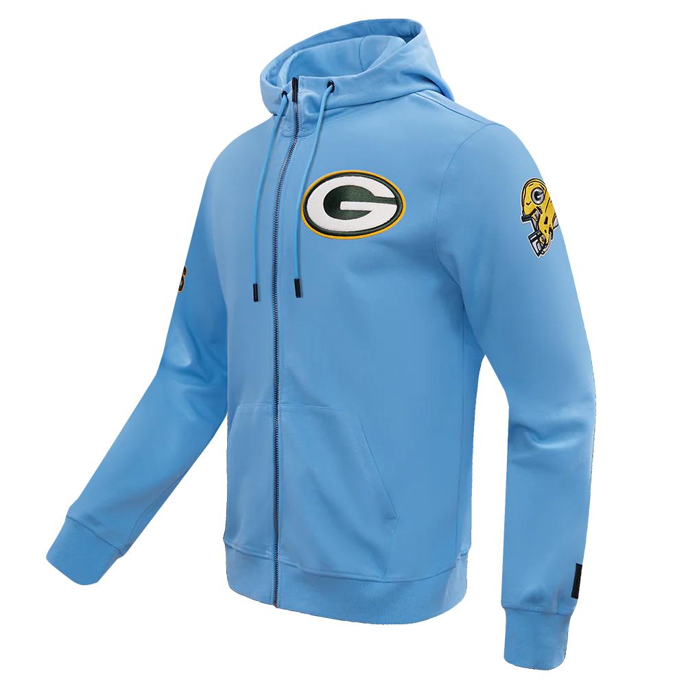 NFL GREEN BAY PACKERS CLASSIC CHENILLE DOUBLE KNIT FULL ZIP HOODIE (UNIVERSITY BLUE) - Image 2