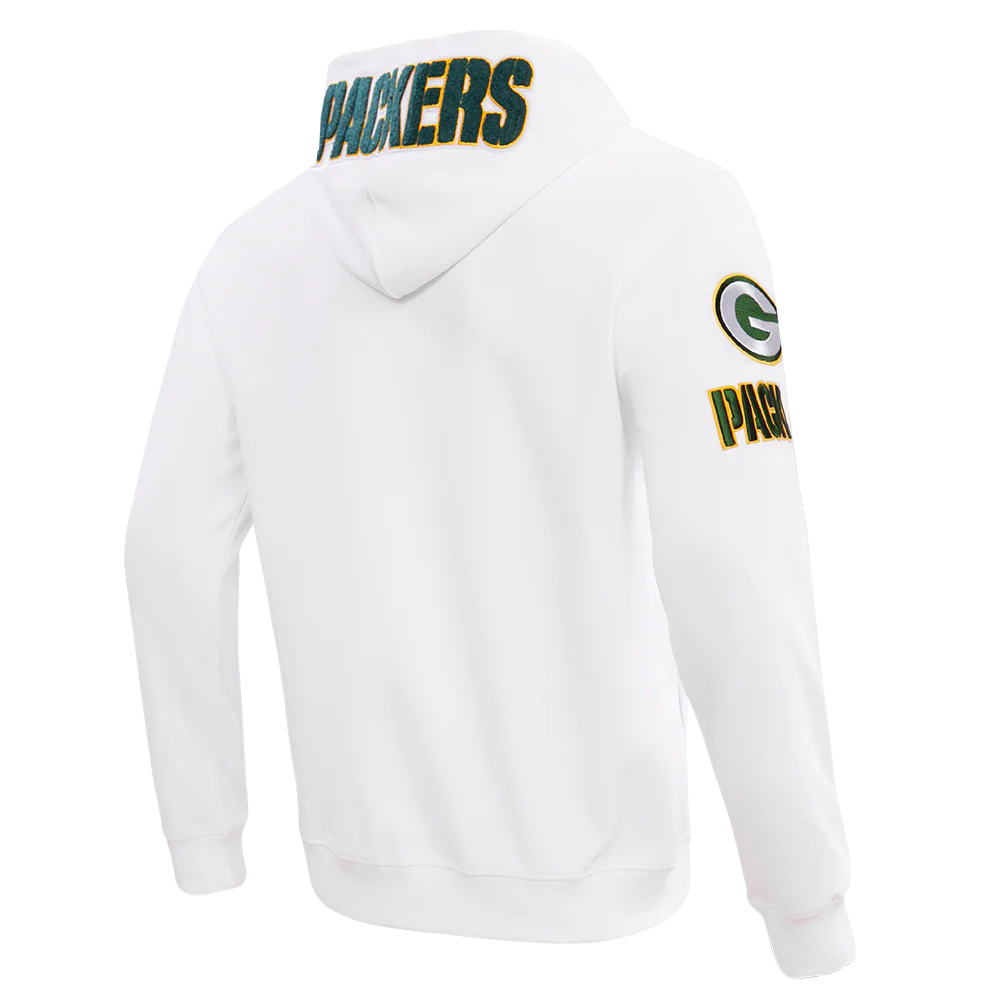 NFL GREEN BAY PACKERS CLASSIC CHENILLE DOUBLE KNIT FULL ZIP HOODIE (WHITE) - Image 3
