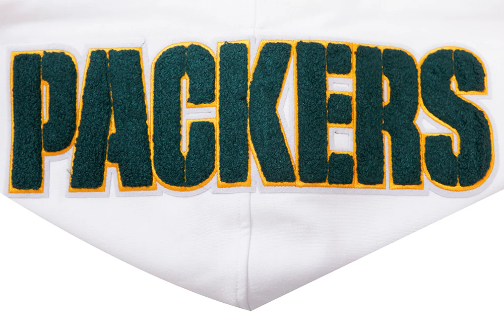 NFL GREEN BAY PACKERS CLASSIC CHENILLE DOUBLE KNIT FULL ZIP HOODIE (WHITE) - Image 5