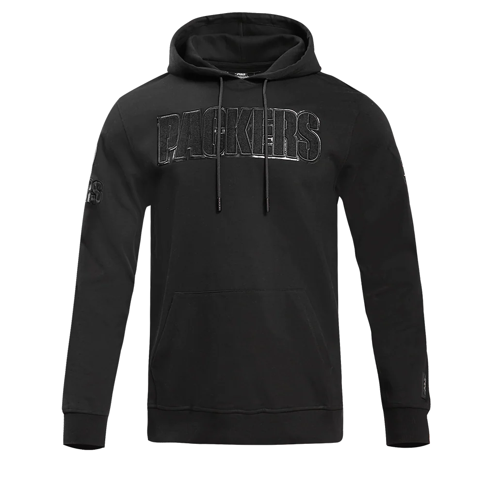 NFL GREEN BAY PACKERS TRIPLE BLACK MEN'S DOUBLE KNIT PULLOVER HOODIE (TRIPLE BLACK)