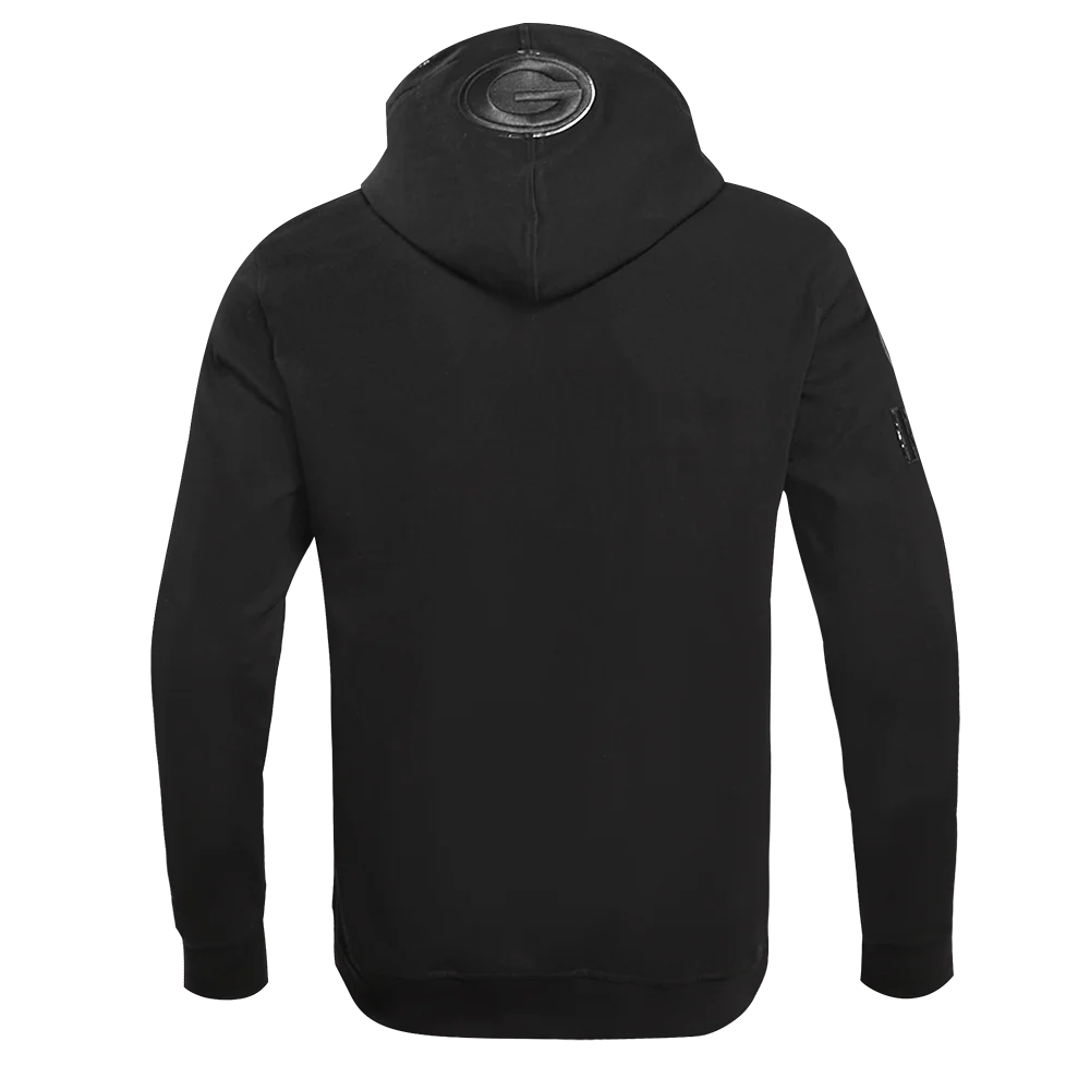 NFL GREEN BAY PACKERS TRIPLE BLACK MEN'S DOUBLE KNIT PULLOVER HOODIE (TRIPLE BLACK) - Image 3