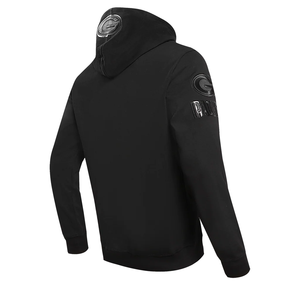 NFL GREEN BAY PACKERS TRIPLE BLACK MEN'S DOUBLE KNIT PULLOVER HOODIE (TRIPLE BLACK) - Image 4