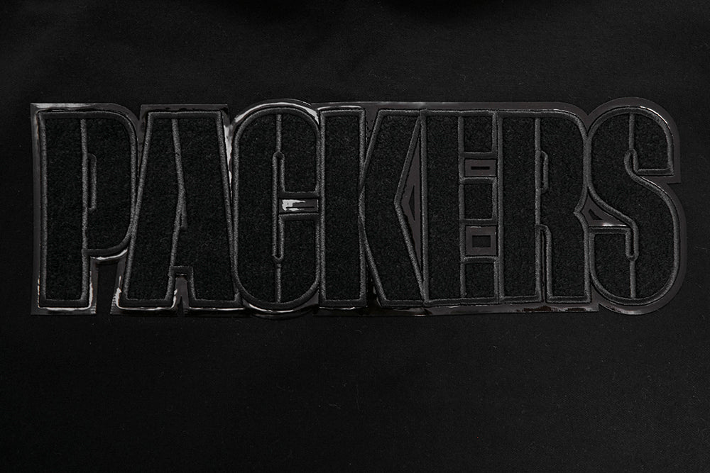 NFL GREEN BAY PACKERS TRIPLE BLACK MEN'S DOUBLE KNIT PULLOVER HOODIE (TRIPLE BLACK) - Image 5