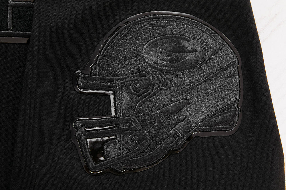 NFL GREEN BAY PACKERS TRIPLE BLACK MEN'S DOUBLE KNIT PULLOVER HOODIE (TRIPLE BLACK) - Image 7