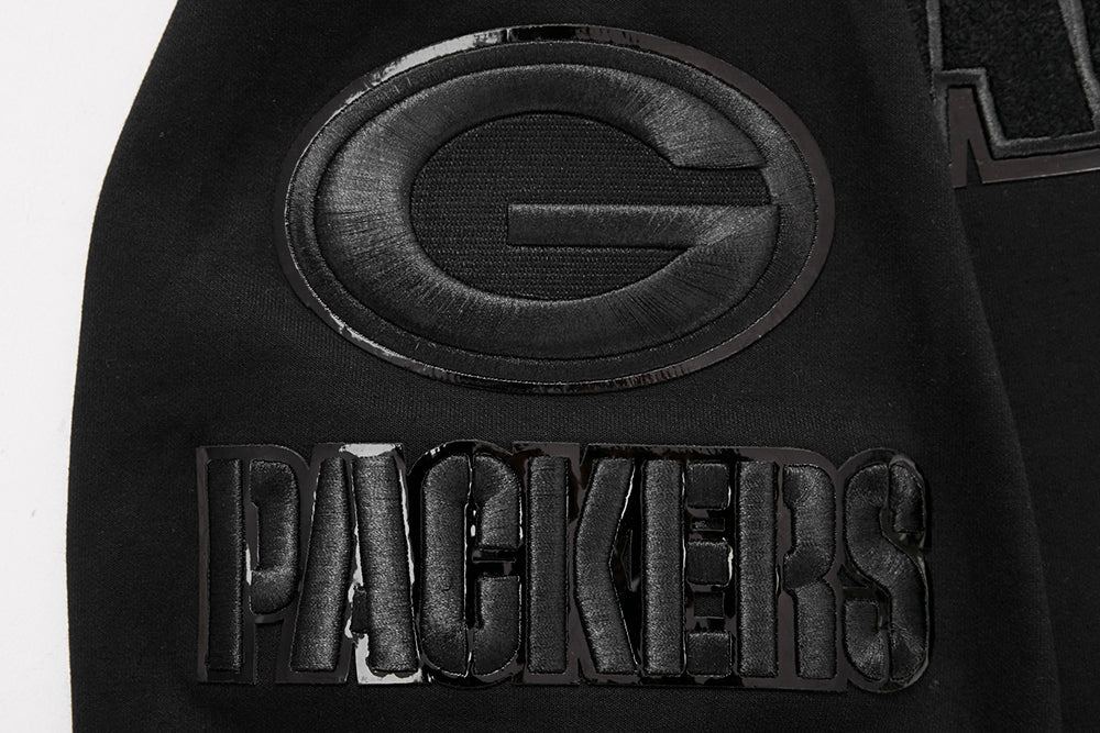 NFL GREEN BAY PACKERS TRIPLE BLACK MEN'S DOUBLE KNIT PULLOVER HOODIE (TRIPLE BLACK) - Image 8