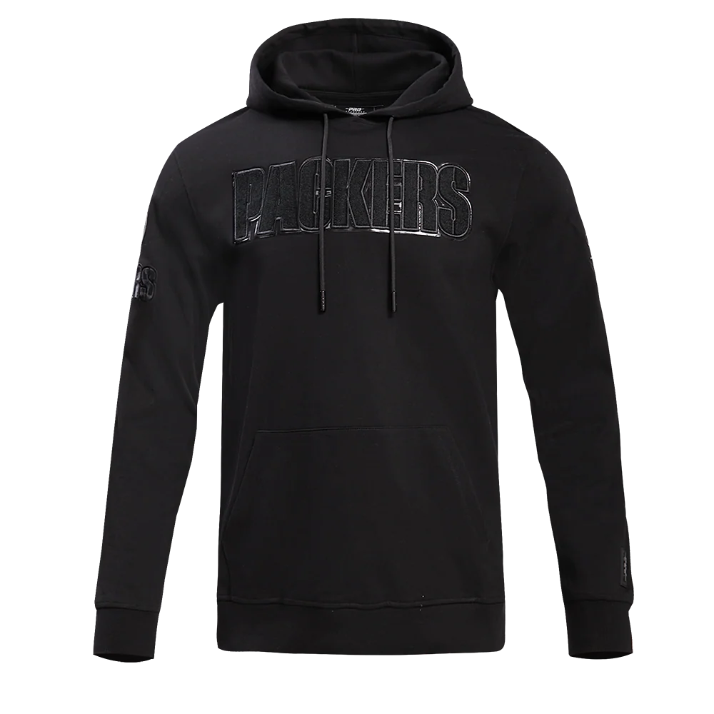 NFL GREEN BAY PACKERS TRIPLE BLACK MEN'S DOUBLE KNIT PULLOVER HOODIE (TRIPLE BLACK) - Image 9