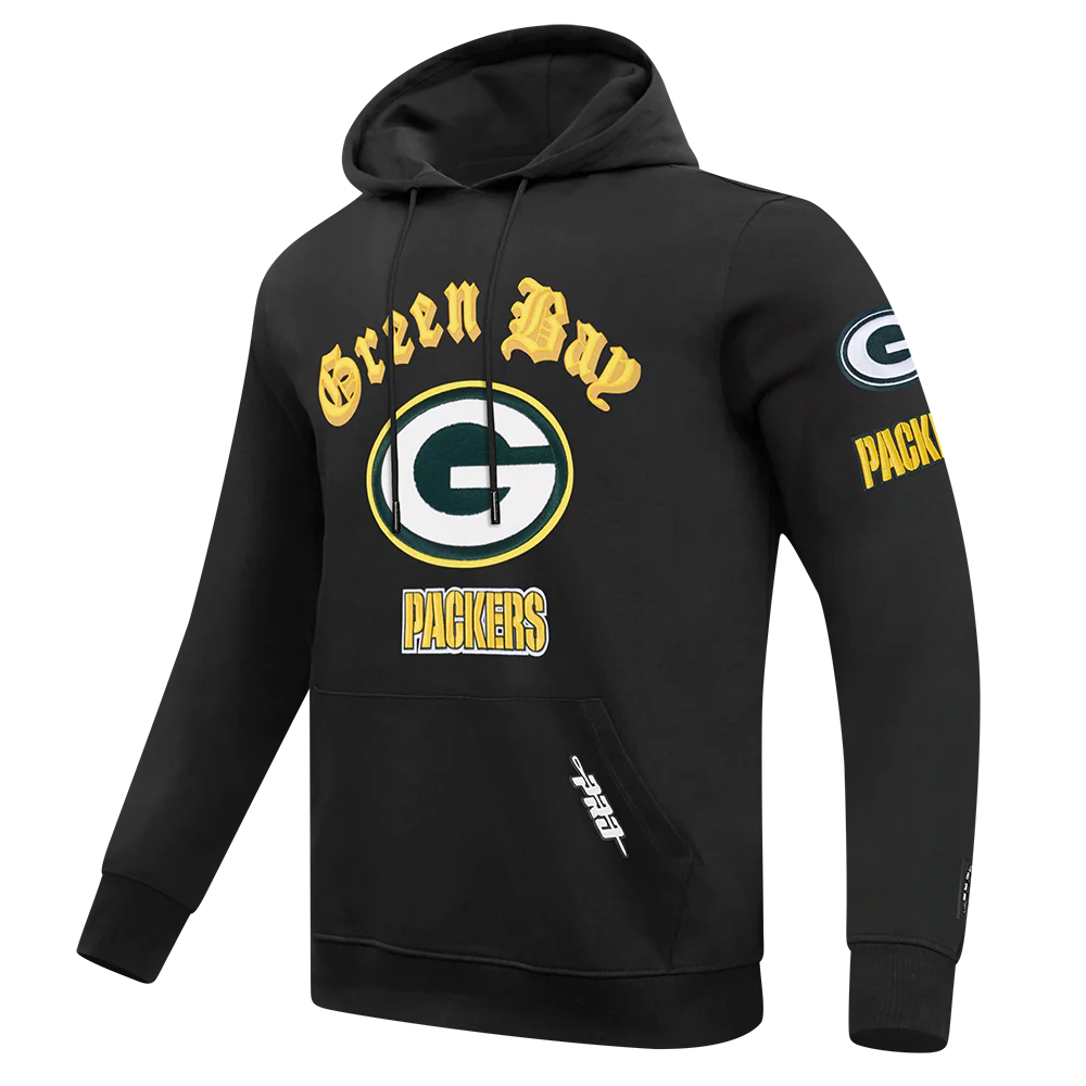 NFL GREEN BAY PACKERS OLD ENGLISH MEN'S PO HOODIE (BLACK) - Image 2