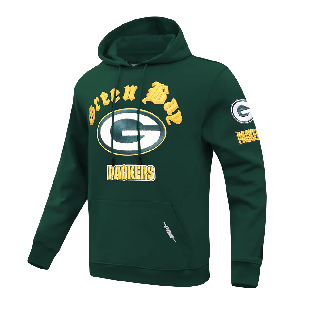 NFL GREEN BAY PACKERS OLD ENGLISH MEN'S PO HOODIE (FOREST GREEN) - Image 2