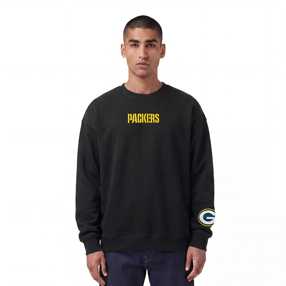 NFL GREEN BAY PACKERS WINGSPAN MEN'S DROP SHOULDER FLC CREWNECK (BLACK) - Image 2