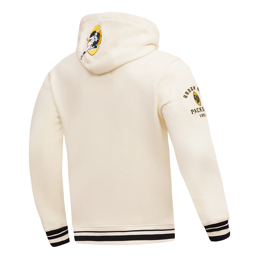 NFL GREEN BAY PACKERS RETRO CLASSIC MEN'S PULLOVER HOODIE (EGGSHELL/ BLACK) - Image 4