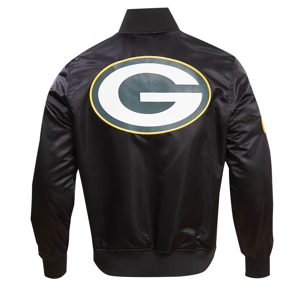 NFL GREEN BAY PACKERS BIG LOGO MEN'S SATIN JACKET (BLACK) - Image 10
