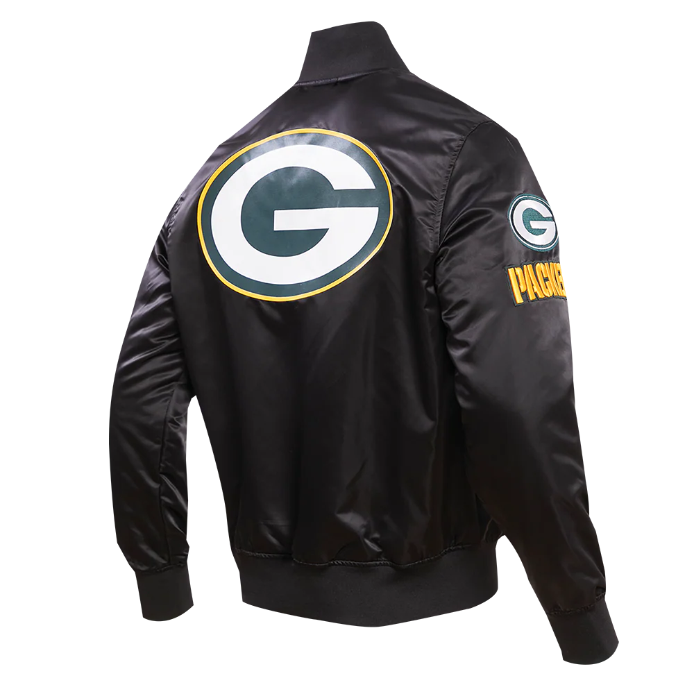 NFL GREEN BAY PACKERS BIG LOGO MEN'S SATIN JACKET (BLACK) - Image 11