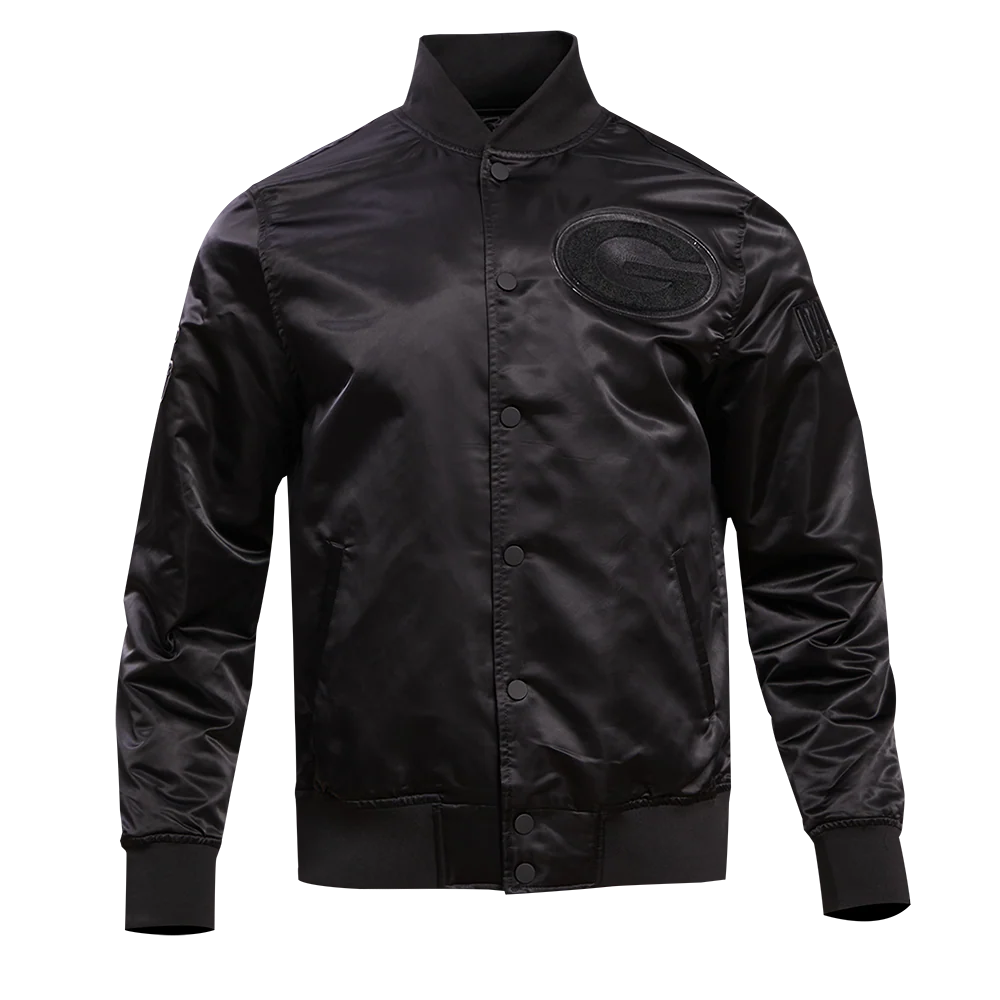 NFL GREEN BAY PACKERS TRIPLE BLACK SATIN JACKET (TRIPLE BLACK)