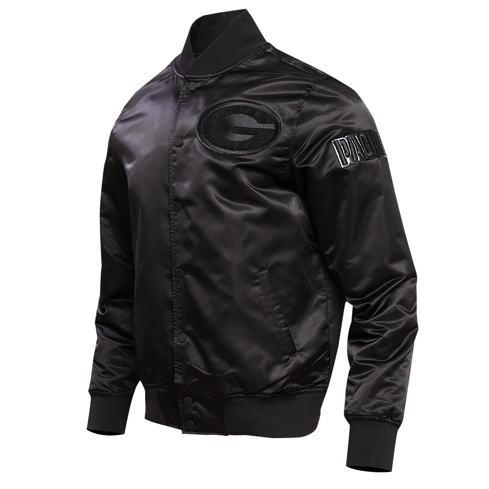 NFL GREEN BAY PACKERS TRIPLE BLACK SATIN JACKET (TRIPLE BLACK) - Image 2