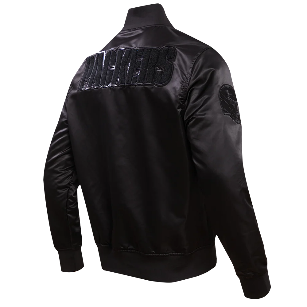 NFL GREEN BAY PACKERS TRIPLE BLACK SATIN JACKET (TRIPLE BLACK) - Image 4