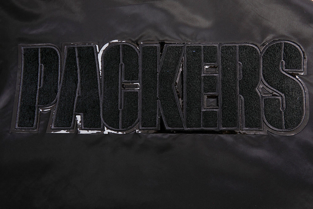 NFL GREEN BAY PACKERS TRIPLE BLACK SATIN JACKET (TRIPLE BLACK) - Image 5