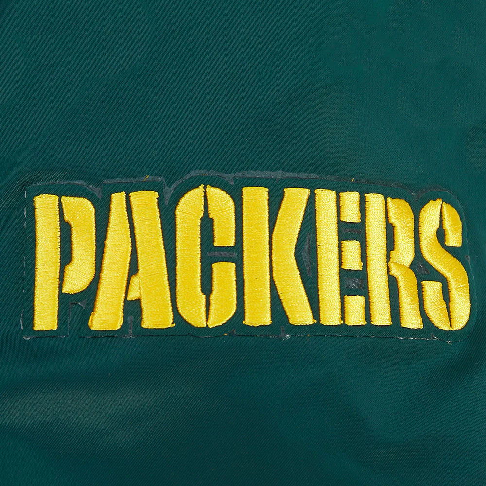 NFL GREEN BAY PACKERS OLD ENGLISH MEN'S RIB SATIN JACKET (FOREST GREEN) - Image 5
