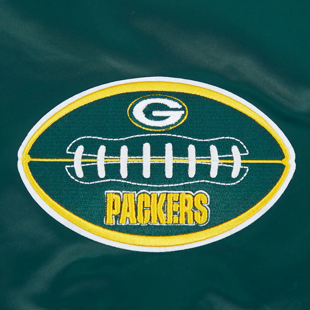 NFL GREEN BAY PACKERS OLD ENGLISH MEN'S RIB SATIN JACKET (FOREST GREEN) - Image 6