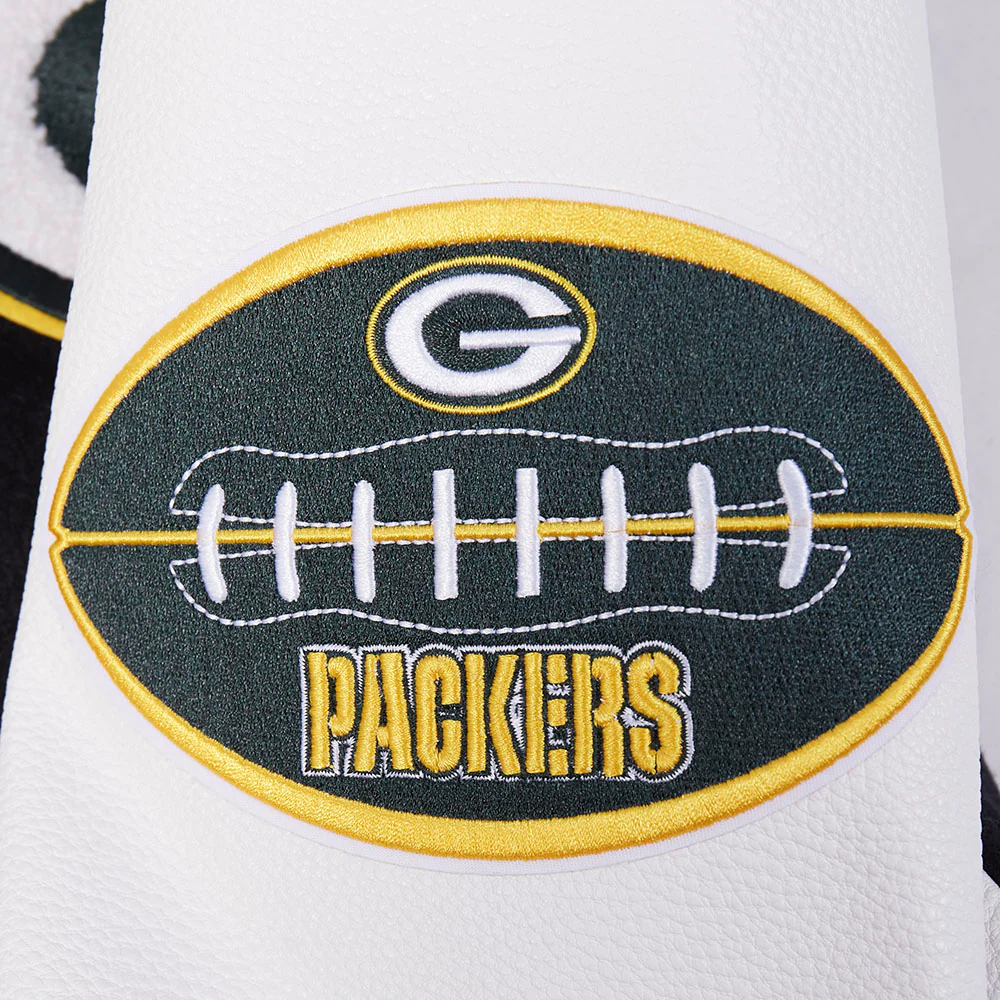 NFL GREEN BAY PACKERS OLD ENGLISH MEN'S RIB WOOL VARSITY JACKET (BLACK/WHITE) - Image 5