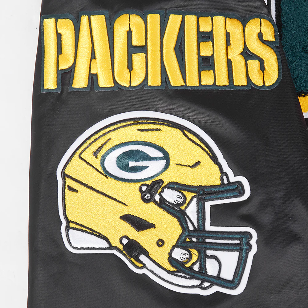 NFL GREEN BAY PACKERS MASHUP MEN'S RIB SATIN JACKET (BLACK) - Image 15