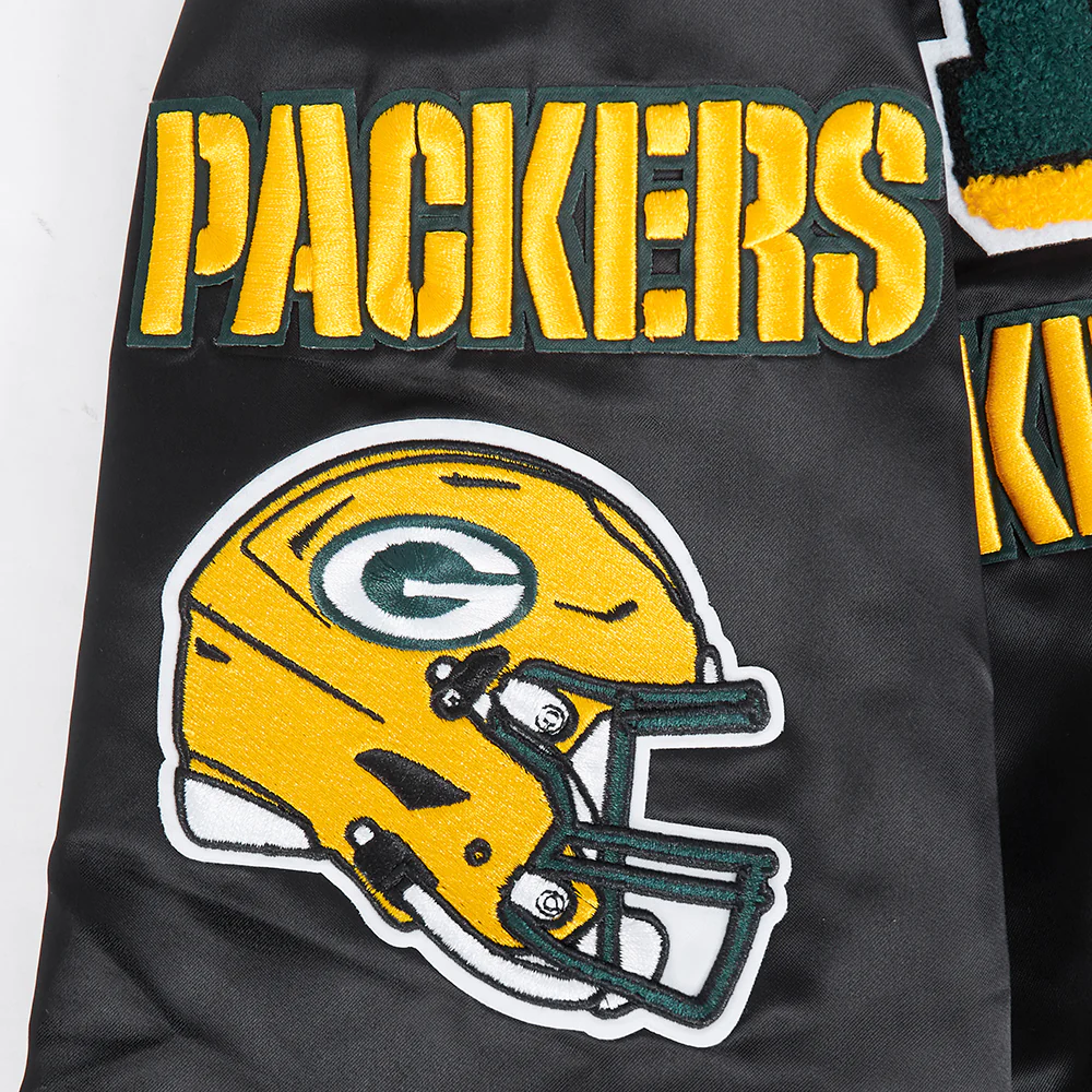 NFL GREEN BAY PACKERS MASHUP MEN'S RIB SATIN JACKET (BLACK) - Image 9