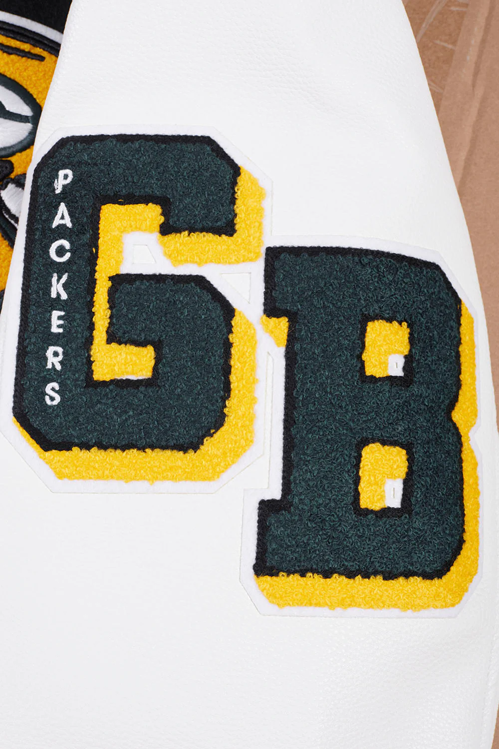 NFL GREEN BAY PACKERS MASHUP MEN'S RIB WOOL VARSITY JACKET (BLACK/WHITE) - Image 9
