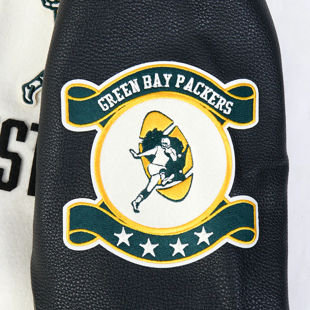 NFL GREEN BAY PACKERS MODERN ORIGINALS MEN'S RIB WOOL VARSITY JACKET (EGGSHELL/ BLACK) - Image 10