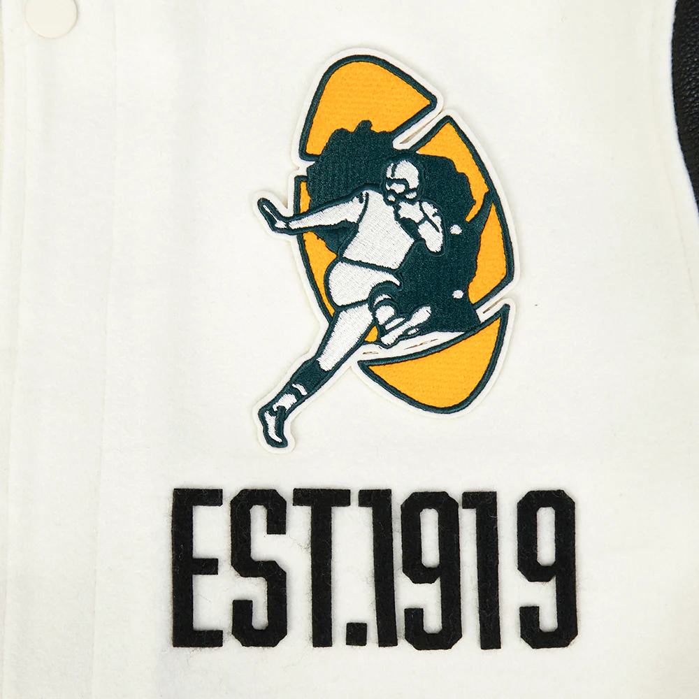 NFL GREEN BAY PACKERS MODERN ORIGINALS MEN'S RIB WOOL VARSITY JACKET (EGGSHELL/ BLACK) - Image 12