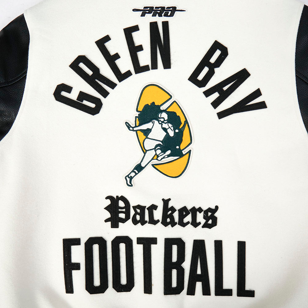 NFL GREEN BAY PACKERS MODERN ORIGINALS MEN'S RIB WOOL VARSITY JACKET (EGGSHELL/ BLACK) - Image 7