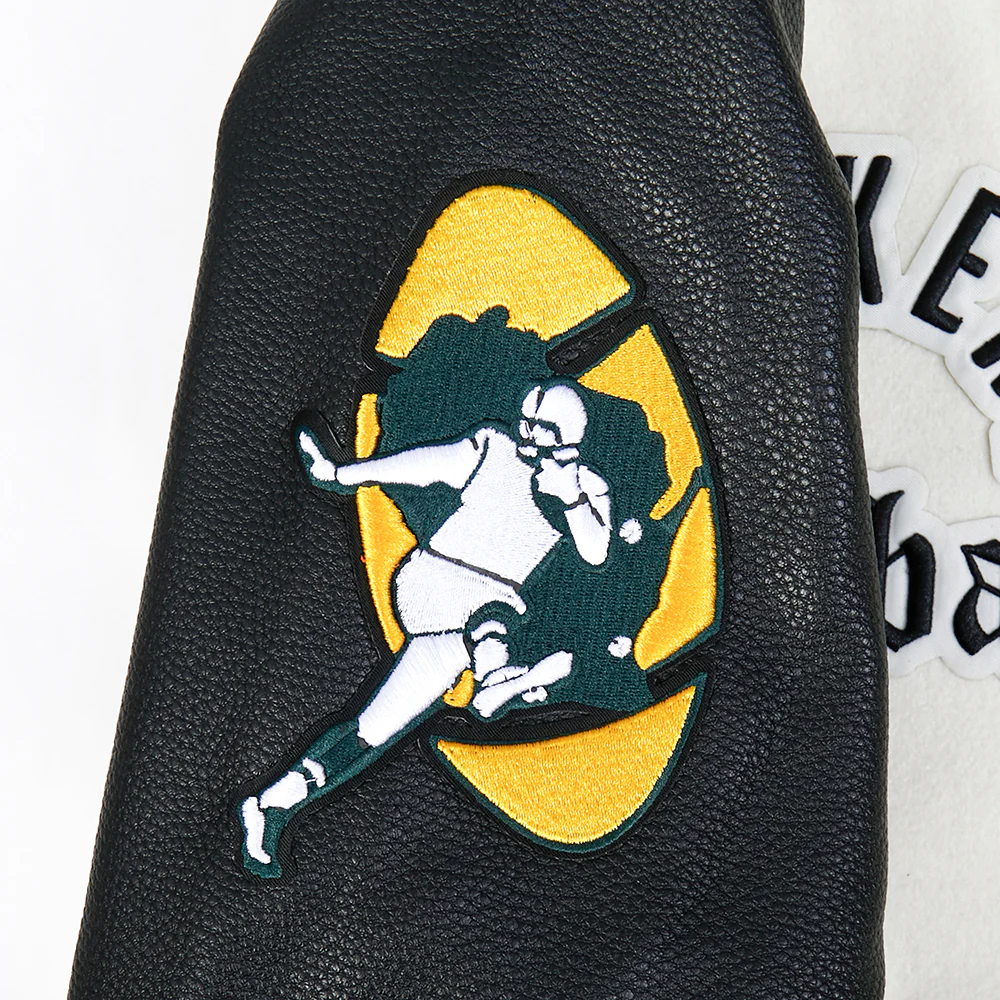 NFL GREEN BAY PACKERS MODERN ORIGINALS MEN'S RIB WOOL VARSITY JACKET (EGGSHELL/ BLACK) - Image 9