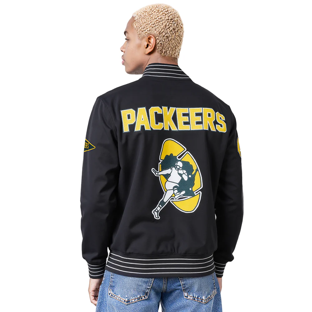 NFL GREEN BAY PACKERS PRO GAME DAY MEN'S RETRO JACKET (BLACK/SILVER/WHITE) - Image 2