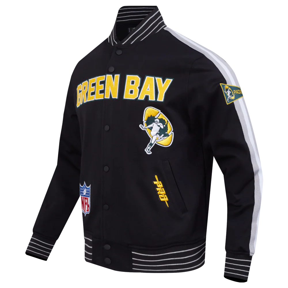 NFL GREEN BAY PACKERS PRO GAME DAY MEN'S RETRO JACKET (BLACK/SILVER/WHITE) - Image 3
